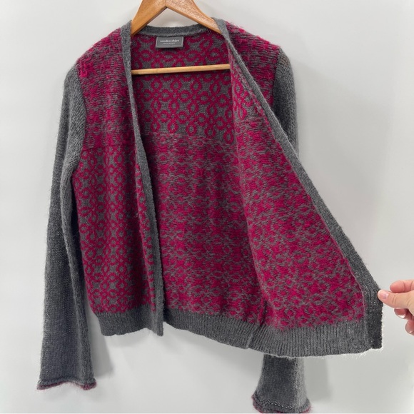 Wooden Ships Mohair Wool Blend Gray Pink Soft Open Cardigan Sweater Size M/L - Picture 2 of 7
